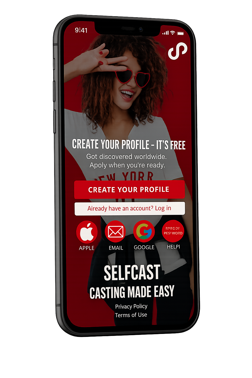 Selfcast app shown on iPhone for talents applying to casting jobs